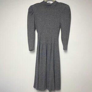 Vintage All That Jazz Grey Whimsy Goth High Neck 3/4 Sleeve Midi Dress Size 11